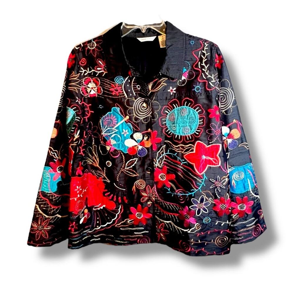 LAURA ASHLEY Silk Floral Embroidered Women's Jacket or Top SZ M